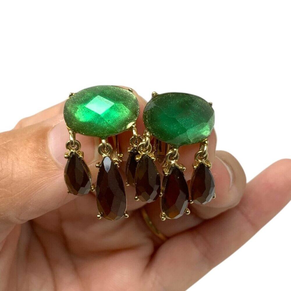 Lauren Conrad Cascade Clip On Earrings Gold Tone Green Brown